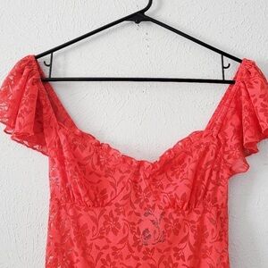 Free People Lace Bodysuit in red